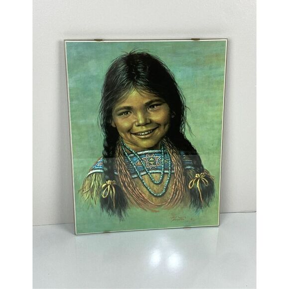 Bill Hampton Native American Indian Child Girl Print Glass Wall Mountable Frame - Picture 1 of 4